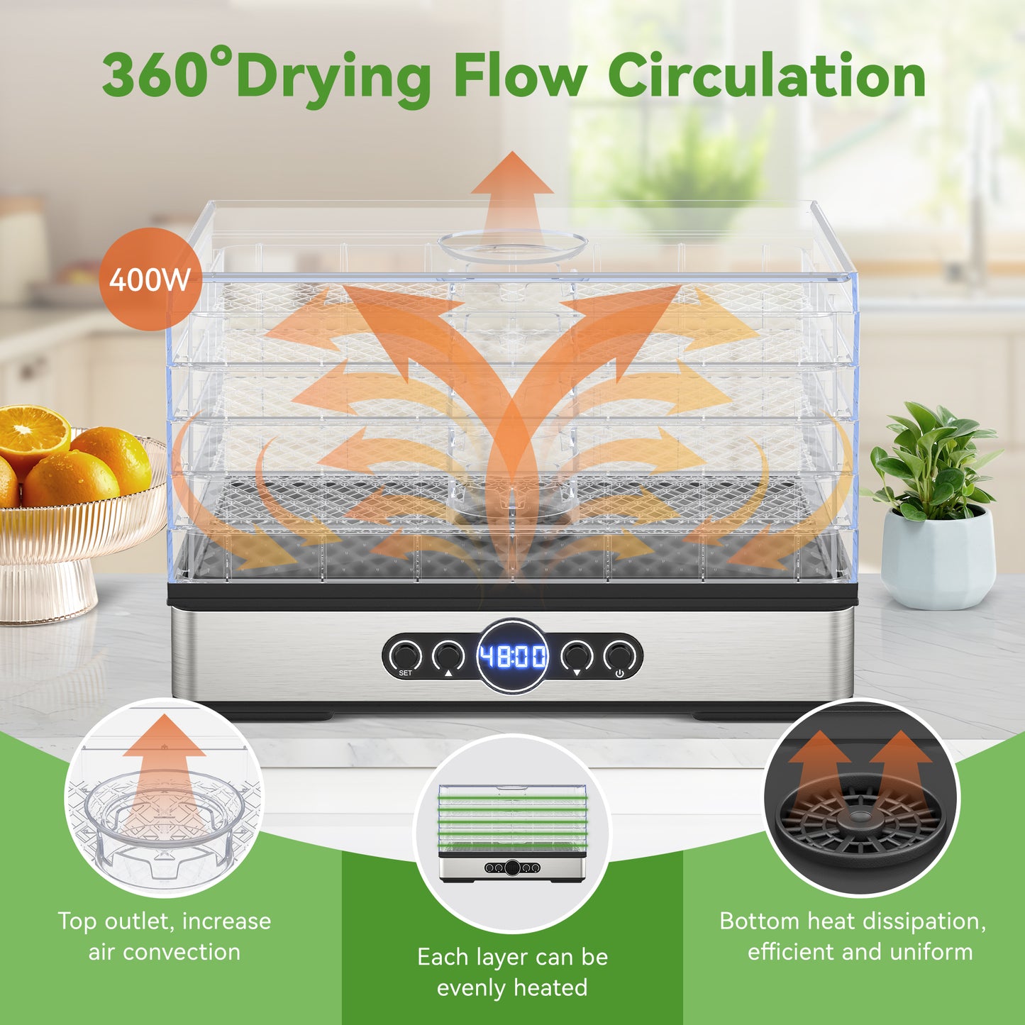 Food Dehydrator for Jerky, 5 BPA-Free Trays Dehyrator Machine for Meat, Fruits, Beef Jerky, Mushroom, with Time and Temperature Control, 400W, Dehydrator Cookbook included, Freeze Dryer
