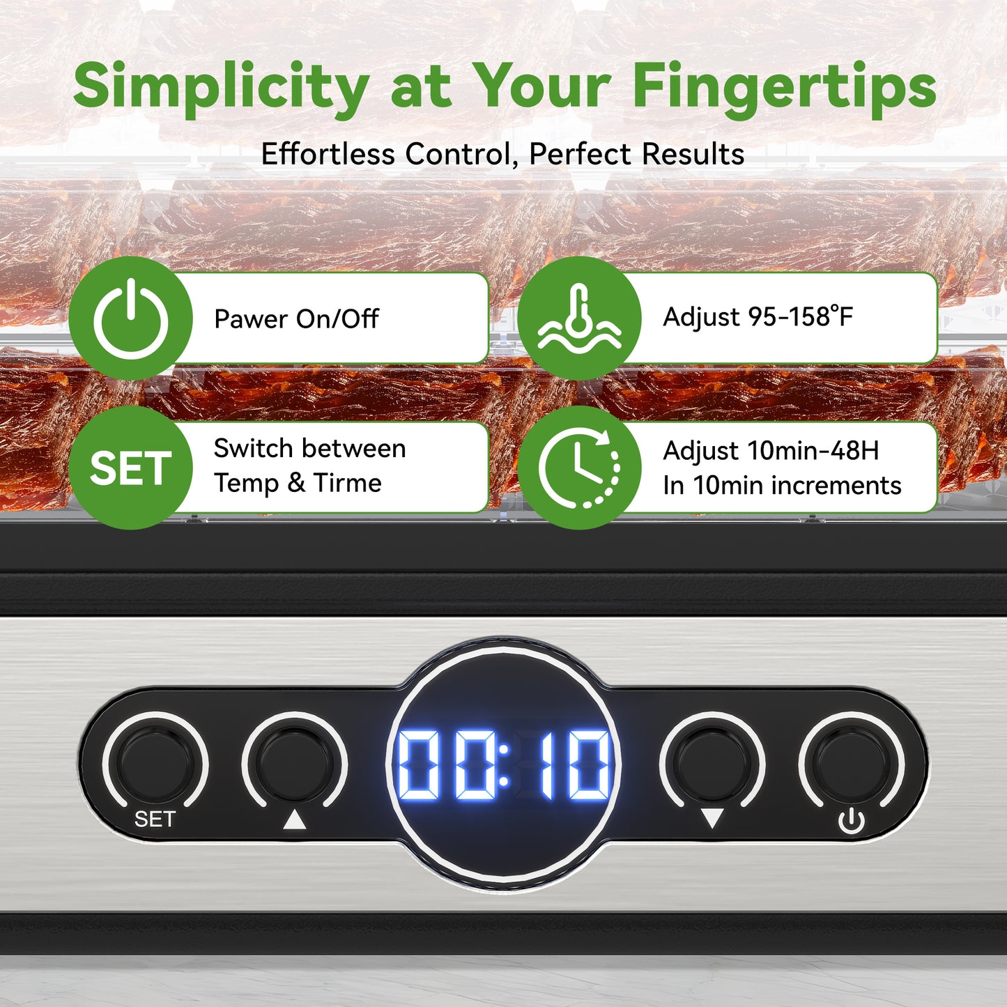 Food Dehydrator for Jerky, 5 BPA-Free Trays Dehyrator Machine for Meat, Fruits, Beef Jerky, Mushroom, with Time and Temperature Control, 400W, Dehydrator Cookbook included, Freeze Dryer
