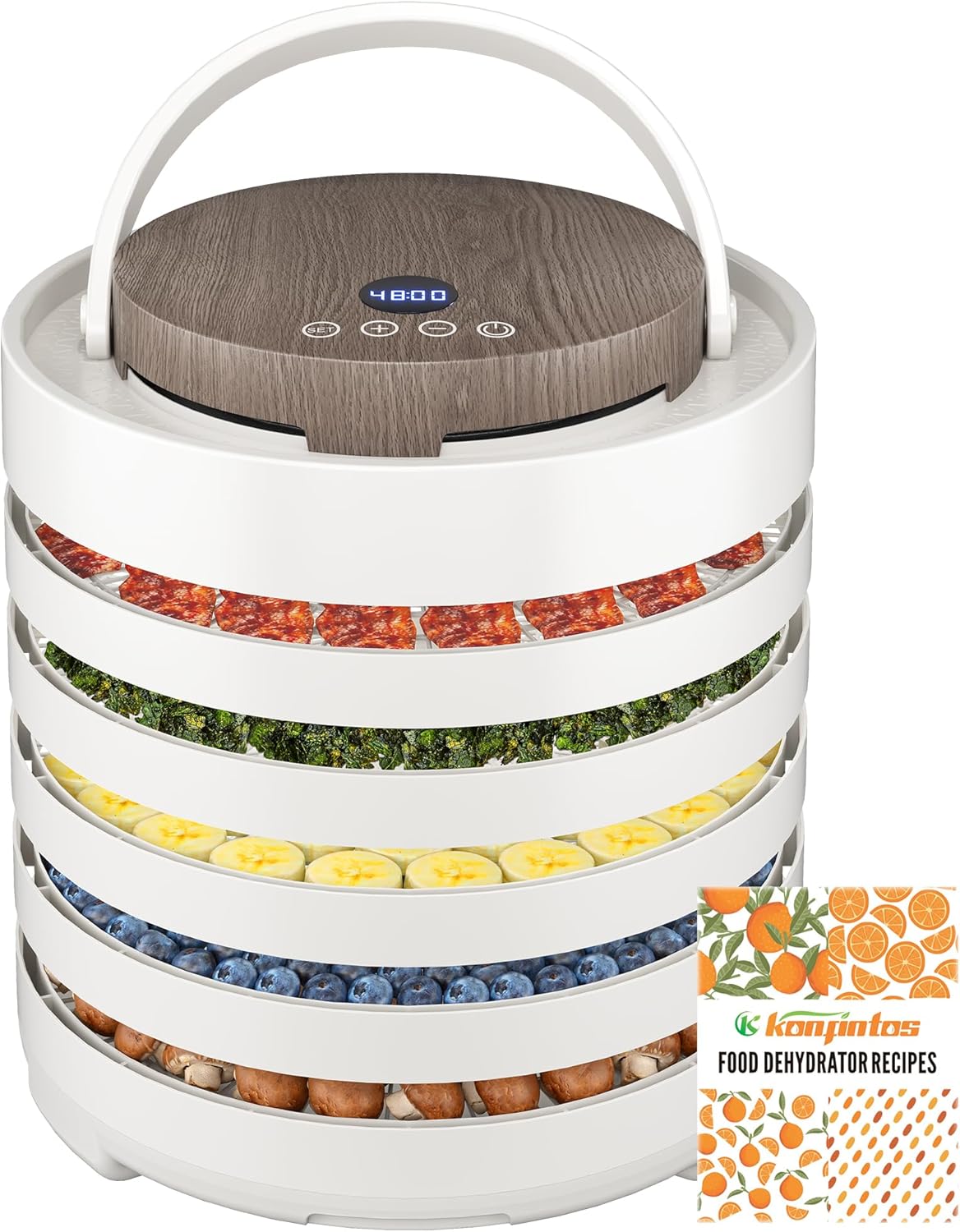Food Dehydrator for Jerky, 5 BPA-Free Trays Dehyrator Machine for Meat, Fruits, Beef Jerky, Mushroom, with a Convergence Drying Flow System, 500W, Recipes Cookbook included, Freeze Dryer