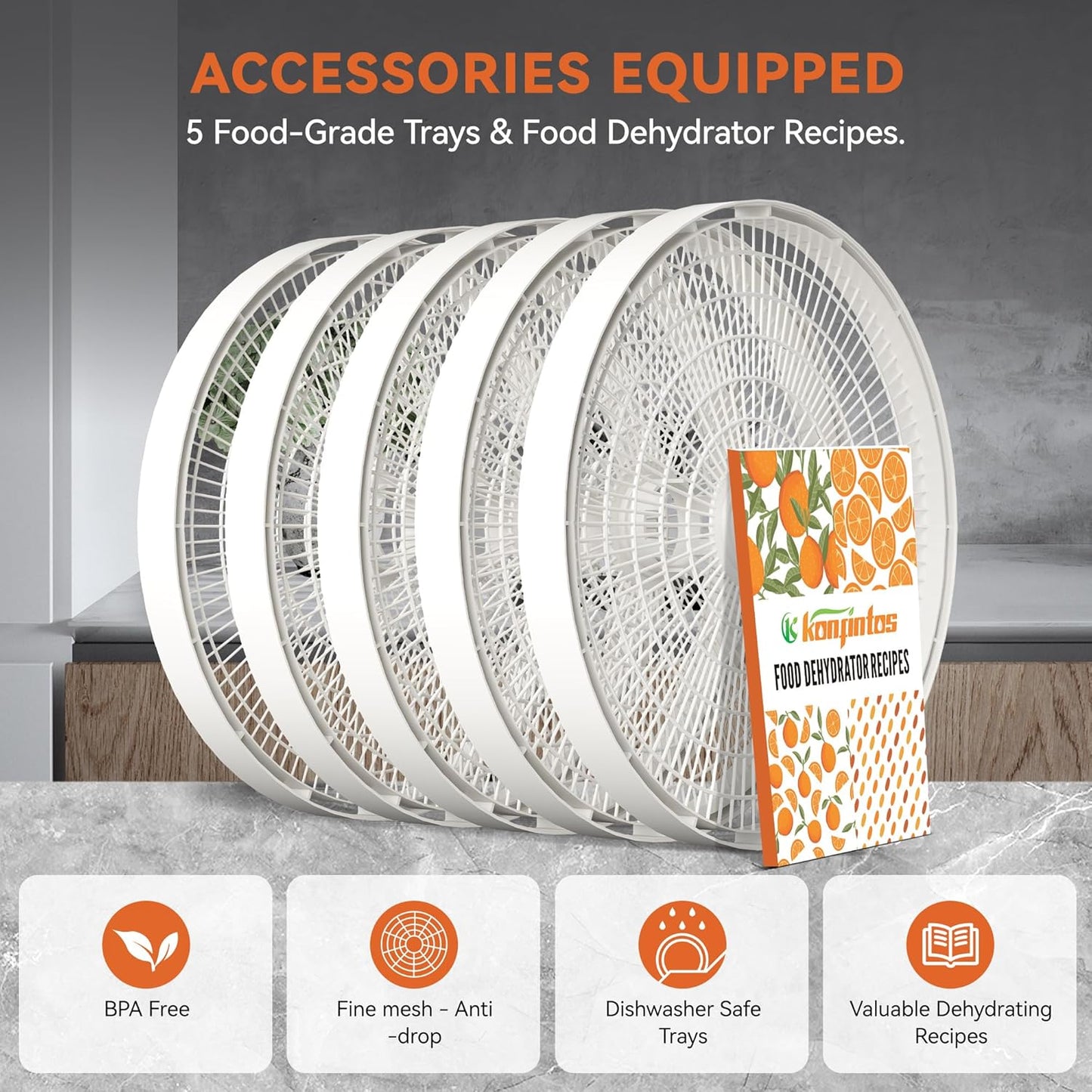 Food Dehydrator for Jerky, 5 BPA-Free Trays Dehyrator Machine for Meat, Fruits, Beef Jerky, Mushroom, with a Convergence Drying Flow System, 500W, Recipes Cookbook included, Freeze Dryer