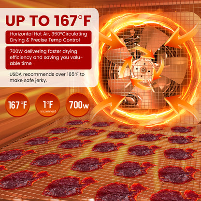 Food Dehydrator for Jerky, 6 Stainless Steel Trays Dehyrator Machine for Meat, Fruits, Beef Jerky, Mushroom, with Time and Temperature Control, Dehydrator Cookbook included, Freeze Dryer