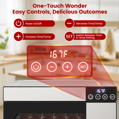 Food Dehydrator for Jerky, 6 Stainless Steel Trays Dehyrator Machine for Meat, Fruits, Beef Jerky, Mushroom, with Time and Temperature Control, Dehydrator Cookbook included, Freeze Dryer