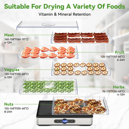 Food Dehydrator for Jerky, 5 BPA-Free Trays Dehyrator Machine for Meat, Fruits, Beef Jerky, Mushroom, with Time and Temperature Control, 400W, Dehydrator Cookbook included, Freeze Dryer