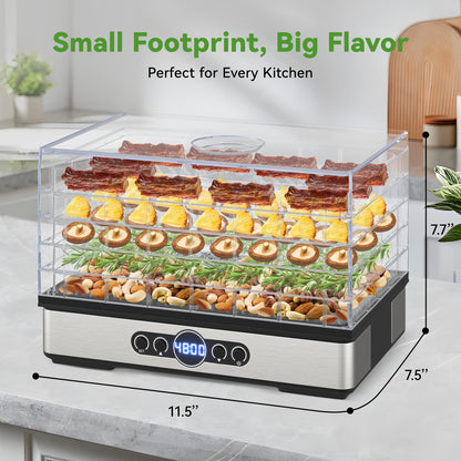 Food Dehydrator for Jerky, 5 BPA-Free Trays Dehyrator Machine for Meat, Fruits, Beef Jerky, Mushroom, with Time and Temperature Control, 400W, Dehydrator Cookbook included, Freeze Dryer