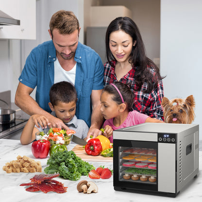 Food Dehydrator for Jerky, 6 Stainless Steel Trays Dehyrator Machine for Meat, Fruits, Beef Jerky, Mushroom, with Time and Temperature Control, Dehydrator Cookbook included, Freeze Dryer