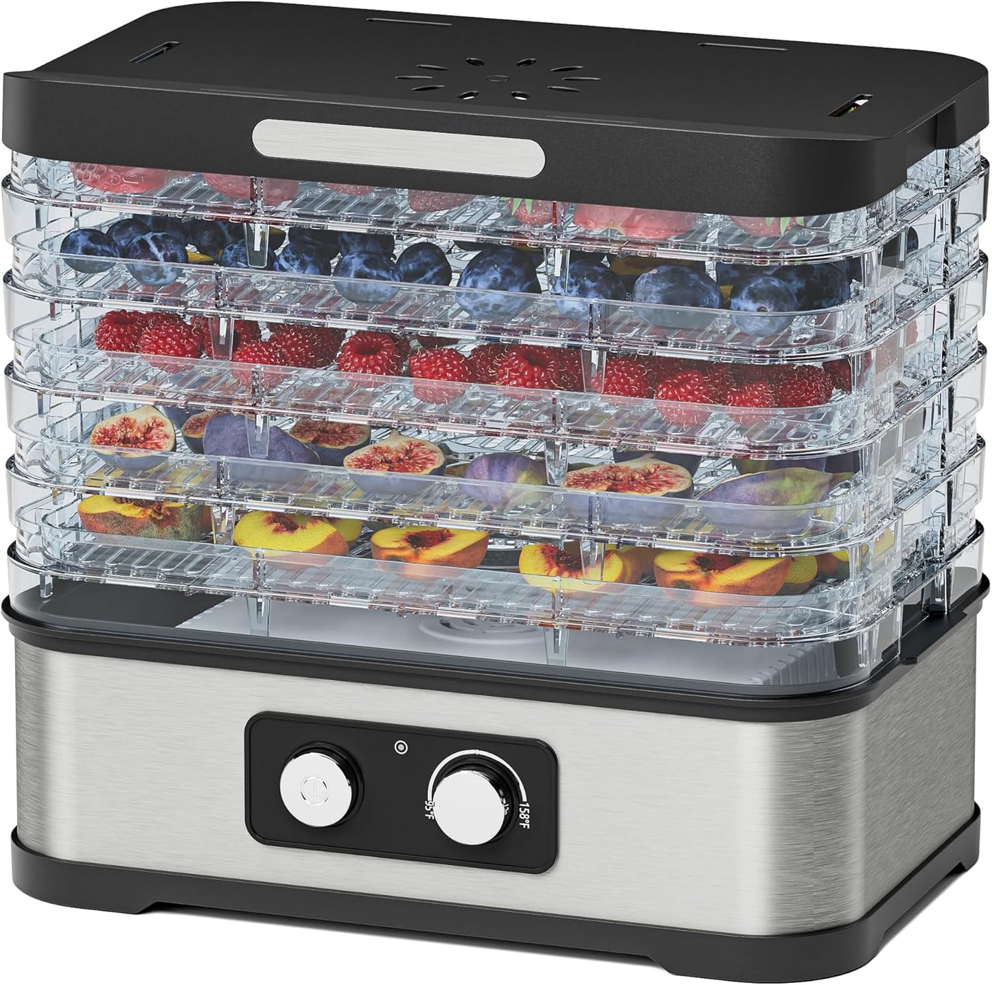 Food Dehydrator for Jerky, 5 Stackable BPA-Free Trays, Adjustable Temperature & 250W