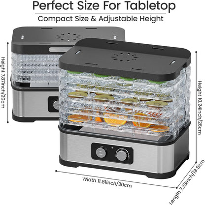 Food Dehydrator for Jerky, 5 Stackable BPA-Free Trays, Adjustable Temperature & 250W