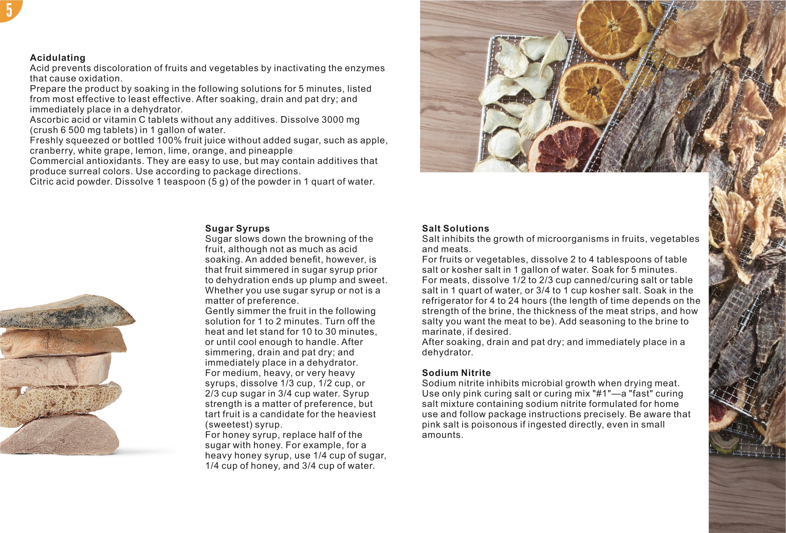 Food Dehydrator Recipes page 5: Acidulating, Syrups, Salt Solutions