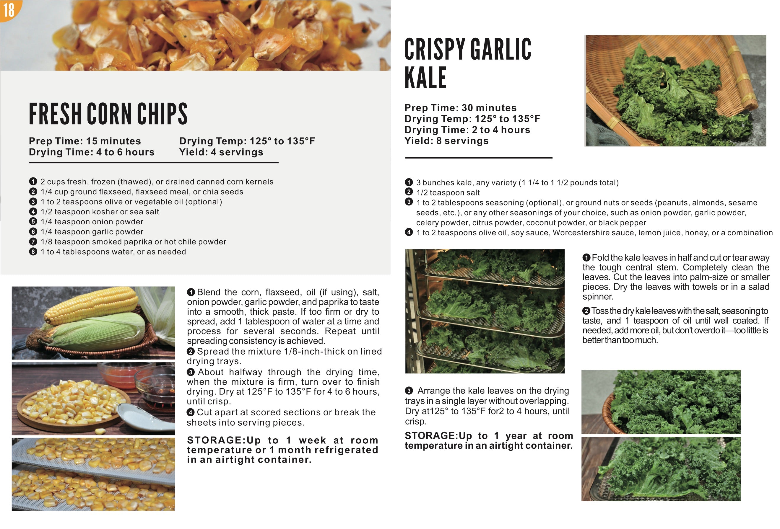 Food Dehydrator Recipes page 18: Corn Chips and Crispy Garlic Kale