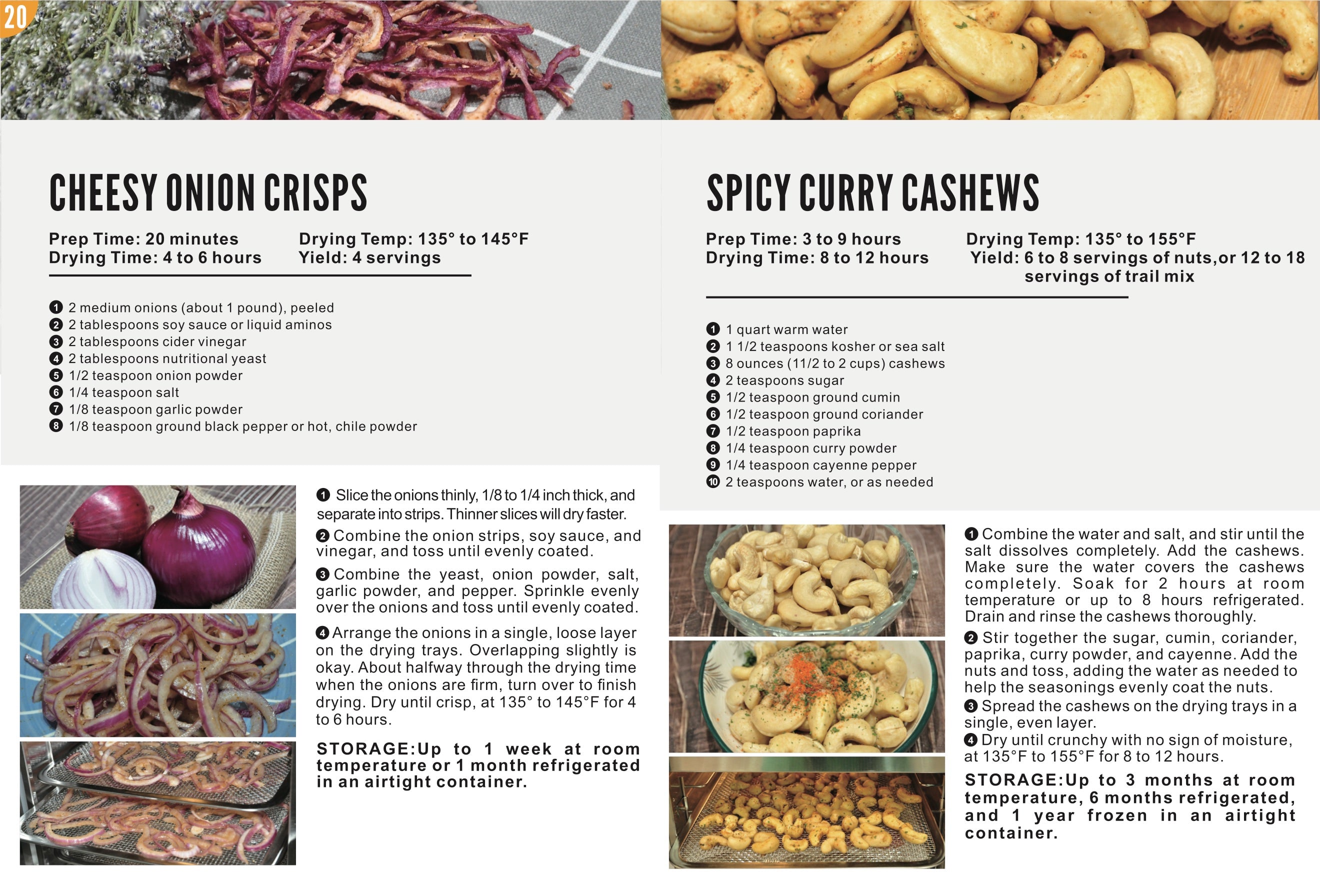 Food Dehydrator Recipes page 20: Onion Crisps and Curry Cashews