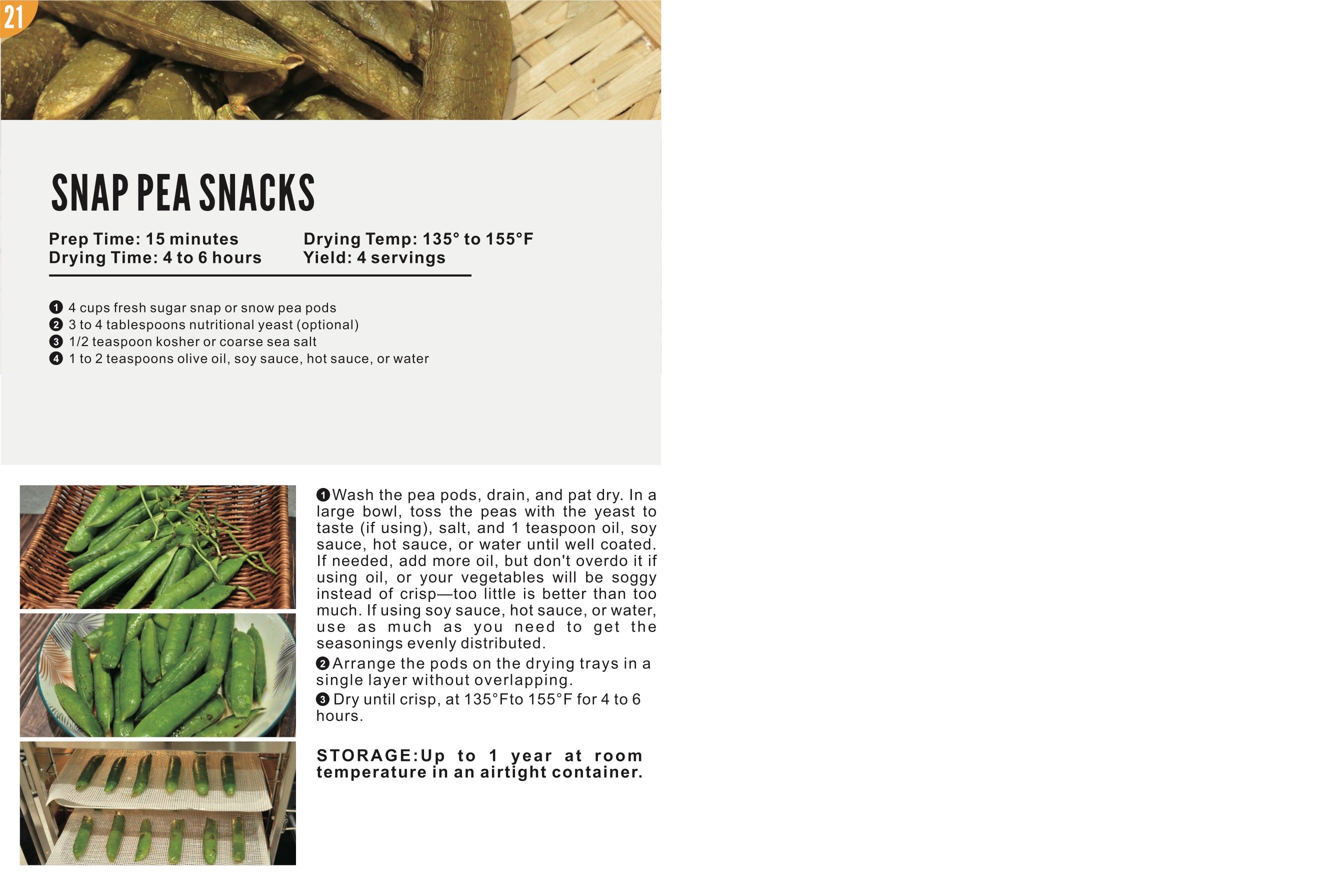 Food Dehydrator Recipes page 21: Snap Pea Snacks